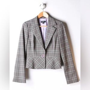 Bebe Gray and Purple, glen plaid blazer, size 2.
